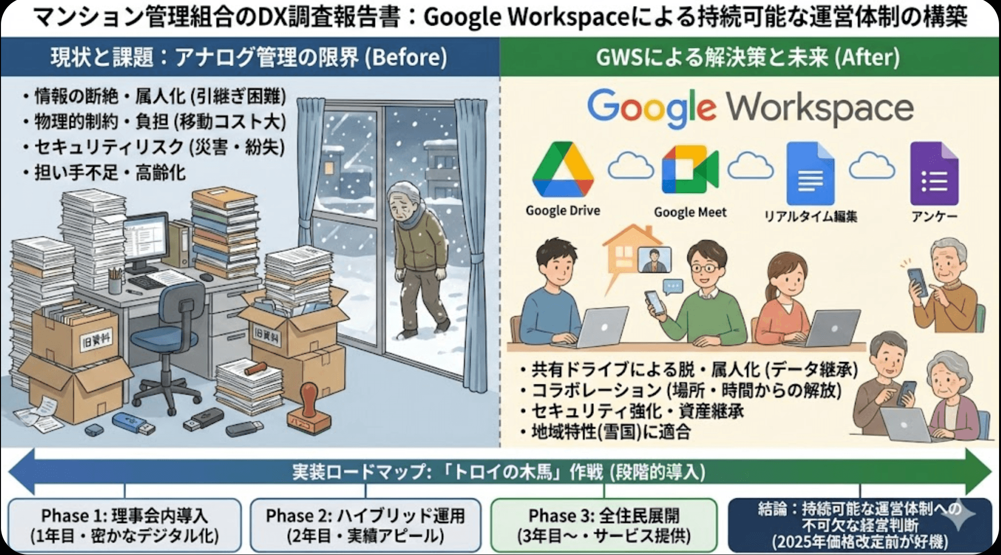 マンション管理組合のDX入門:Google Workspaceで「紙と印鑑」から脱却する方法